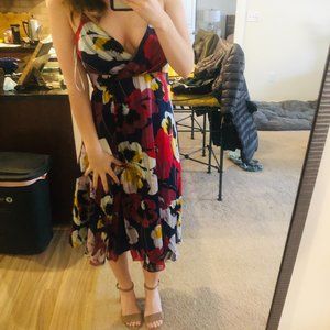 Lulu's All About Love Royal Blue Floral Print Midi Dres (Small)